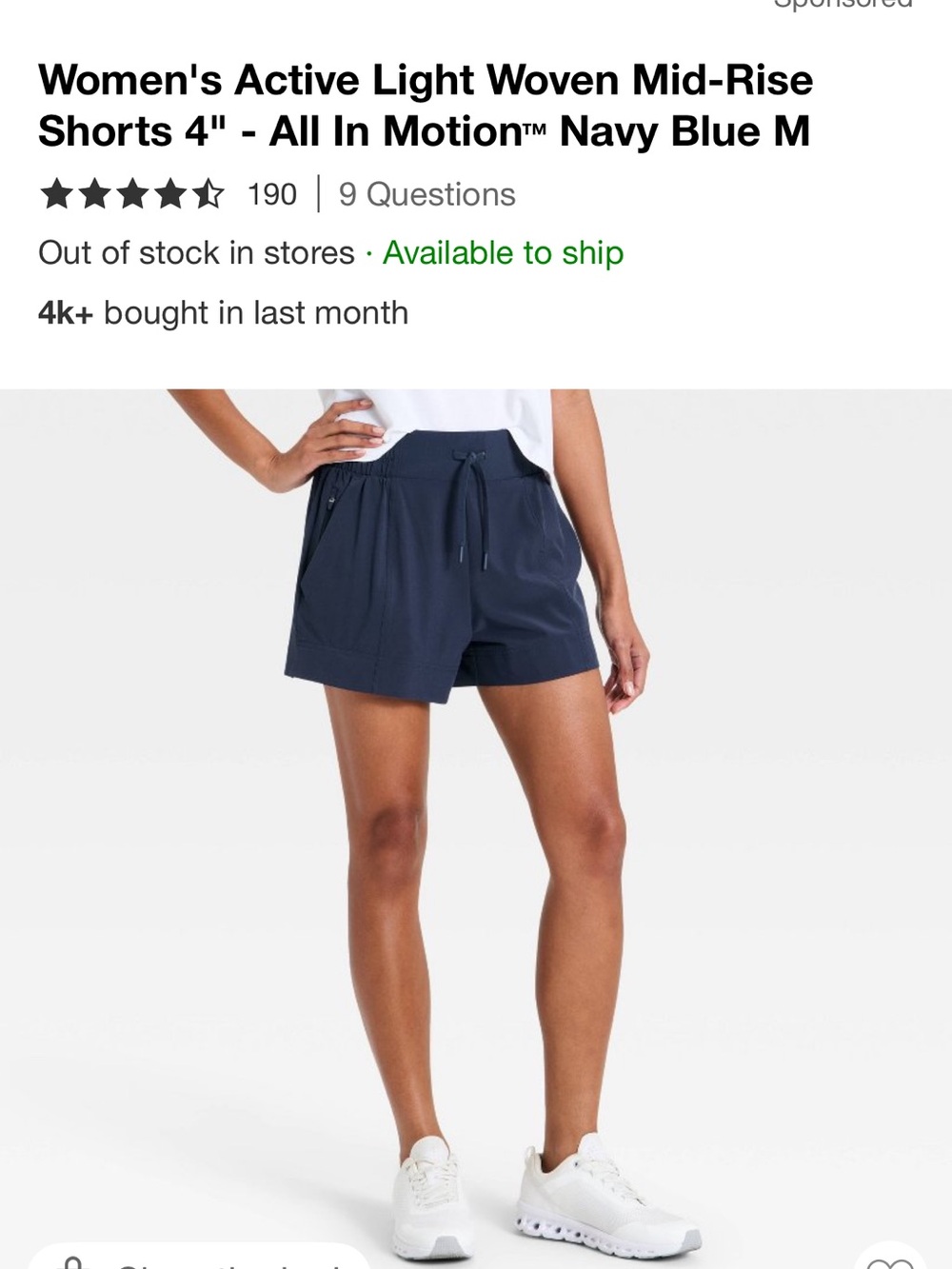 all in motion Navy Blue Mid-Rise Active Woven Shorts